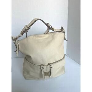 Vintage Dooney & Bourke Dillen XL Ivory Bone Pebbled Leather Hobo Shoulder Bag
